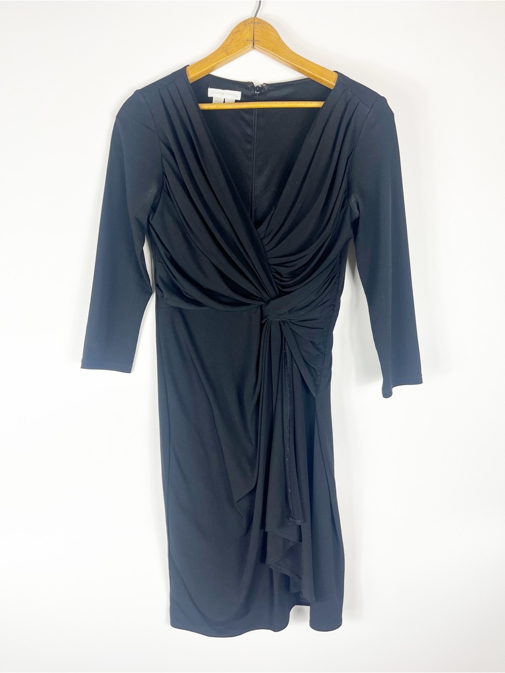 London Times Ruched Black Stretch Dress size 4